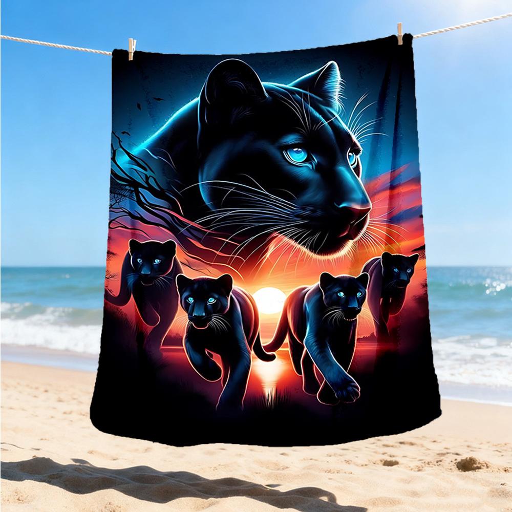 1pc Panther Family Throw Blanket Polyester Fiber, Lightweight Flannel, Soft & Warm, All Season Use for Outdoor, Camping