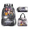 Primary and secondary school students schoolbag three-piece set, animation cartoon personalized printing backpack, casual pencil bag, meal bag