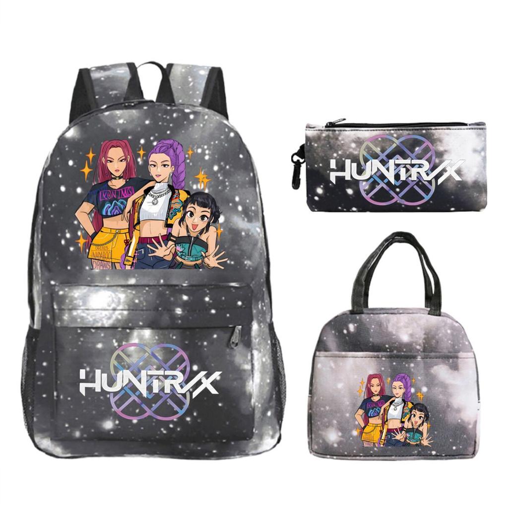 Primary and secondary school students schoolbag three-piece set, animation cartoon personalized printing backpack, casual pencil bag, meal bag