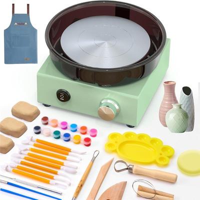 ABMH-Mini Pottery Wheel Kit-6" Clay Turntable, Two-Way Rotation, Metal Frame, Removable Splash Tray, Making Tool EU Plug