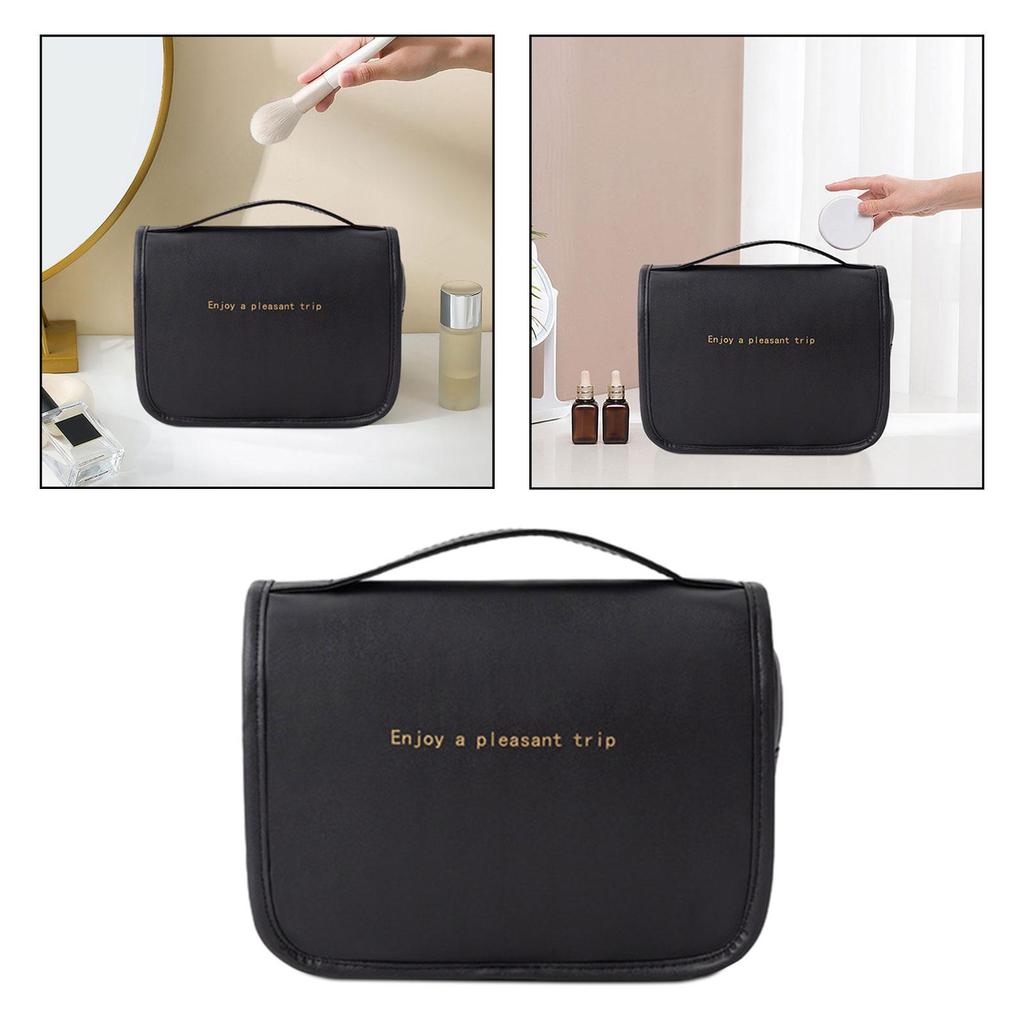 Toiletry Bag Hanging Travel Makeup Fashion Waterproof with Hook Large Capacity PU Leather