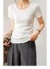 Damen Sommer 2025 Schlank geschnittenes geripptes U-Ausschnitt T-Shirt - Vielseitig Große Größen, Hohe Elastizität, Kurzarm Basis-Top
