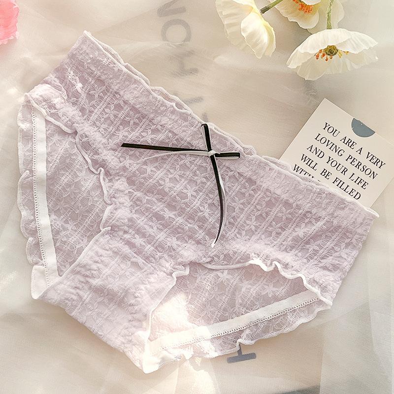 

Универсальное кружевное нижнее белье с бантом для девочек, прозрачные ажурные сексуальные трусы, хлопковые треугольные трусики с промежностью XL фиолетовый