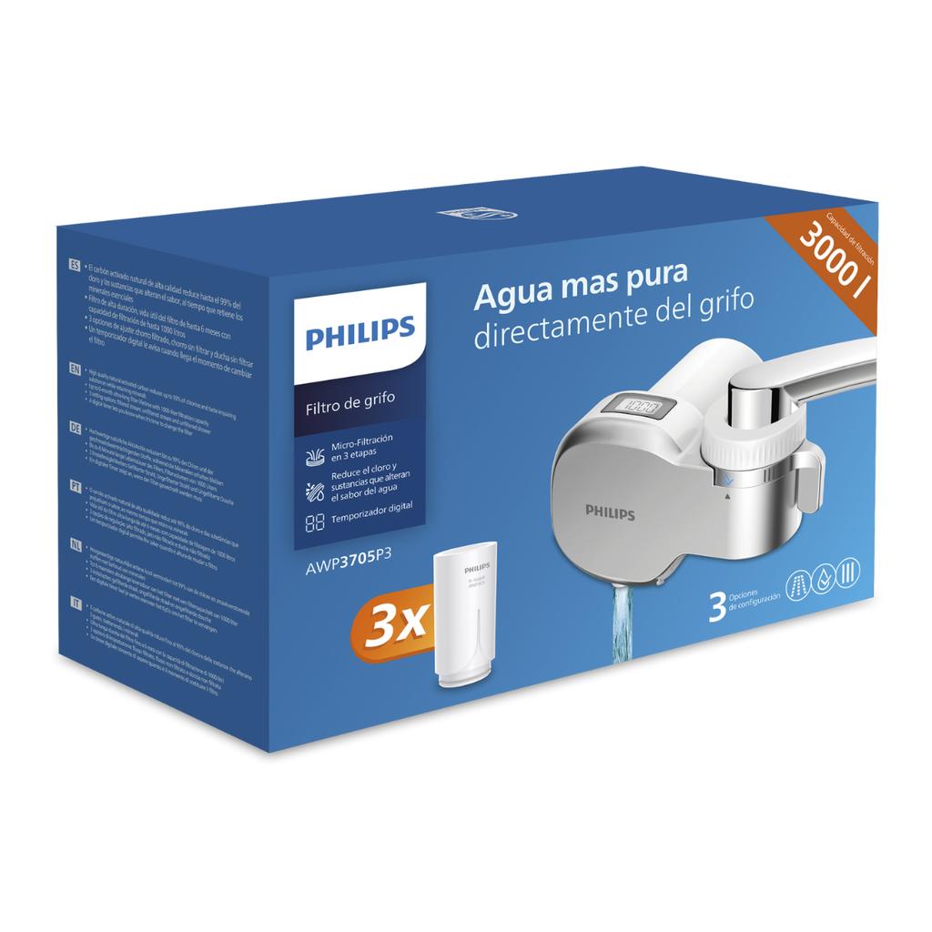 Philips Awp3705P3 Wasserhahnfilter mit Display und Zähler. 3 Filterkartuschen im Set.