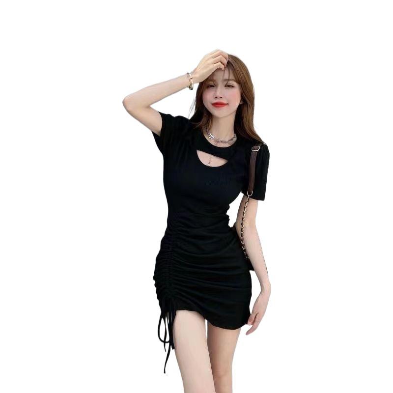 Summer sweet and spicy slim drawstring dress women's new fried street niche hollow Spice Girl hip skirt
