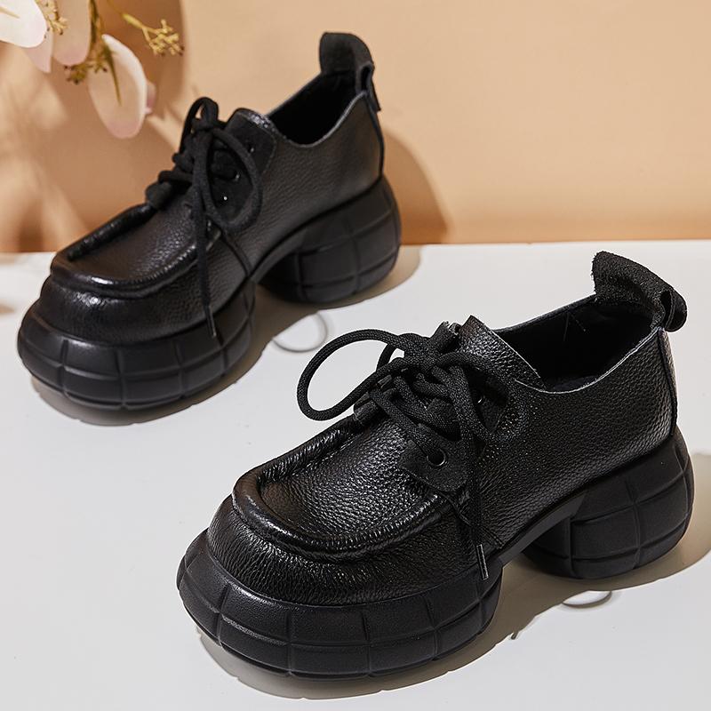 

Модные туфли-лодочки GKTINOO на толстой подошве с увеличением высоты, новинка весны 2024 года, из натуральной кожи, на шнуровке, универсальные, в стиле ретро, женские туфли на платформе 6