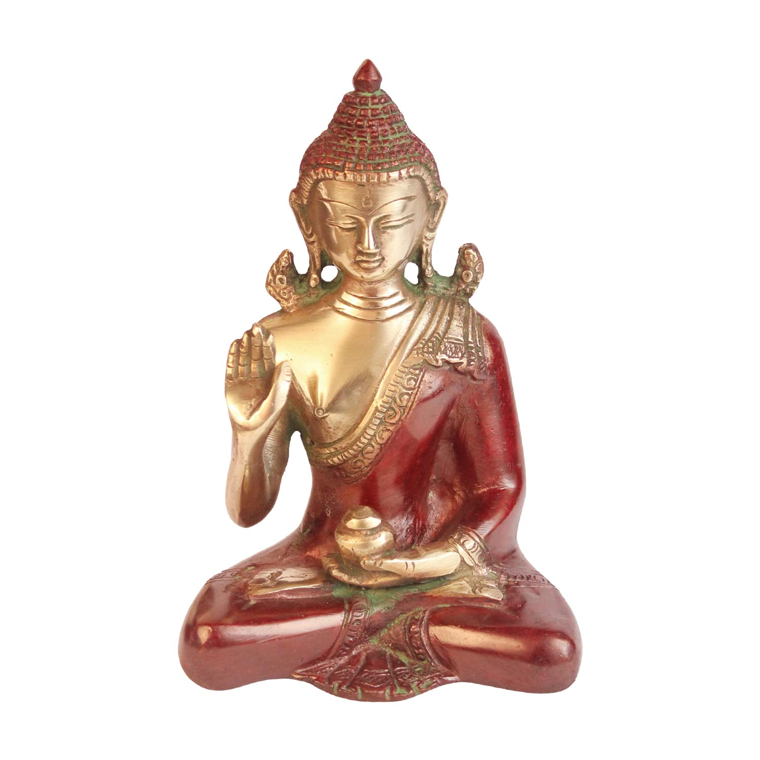 100% Чистая Латунь Идол Благословляющего Гаутамы Будды, Домашний Декор, Многоцветный - 6 дюймов