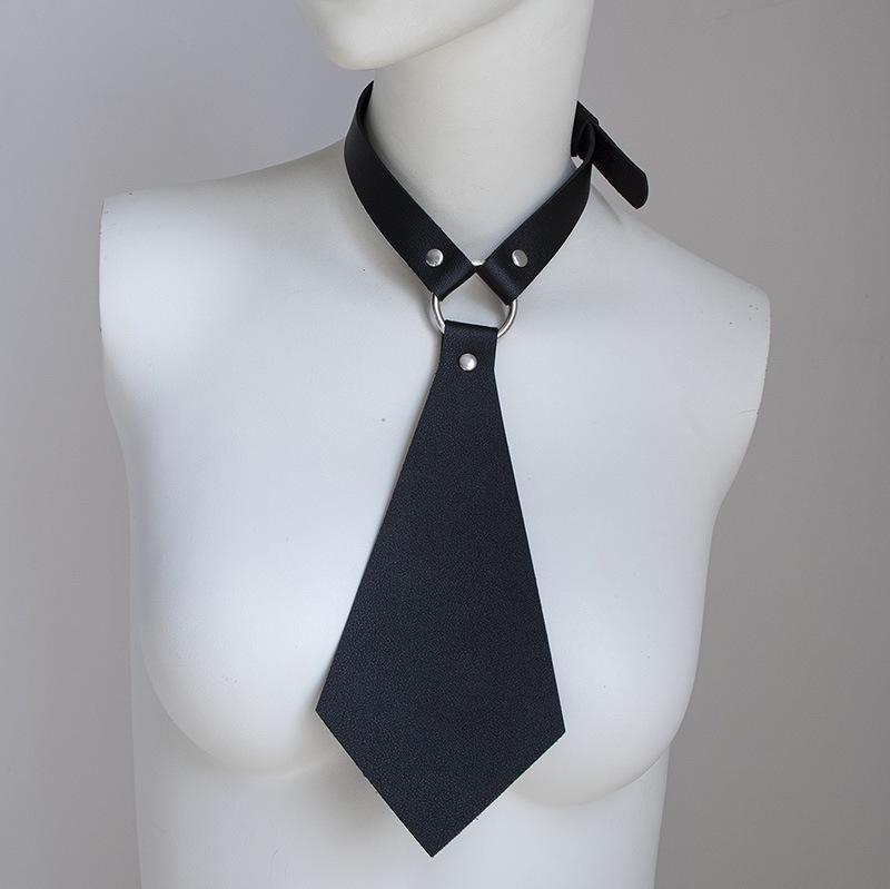 New Stylish and Personalized PU Leather Bondage Collar Tie-style Ring Collar Punk Formal Tie