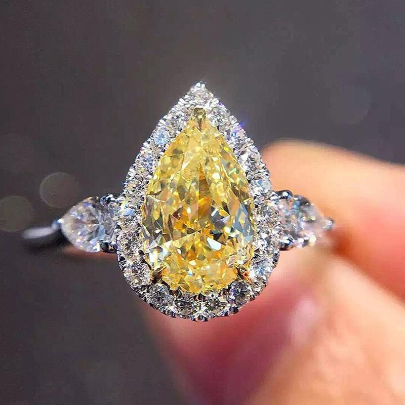925 Sterlingsilber Ehering für Damen Luxus Gelb Rosa Zirkon Edelsteinringe Echtschmuck Großhandel
