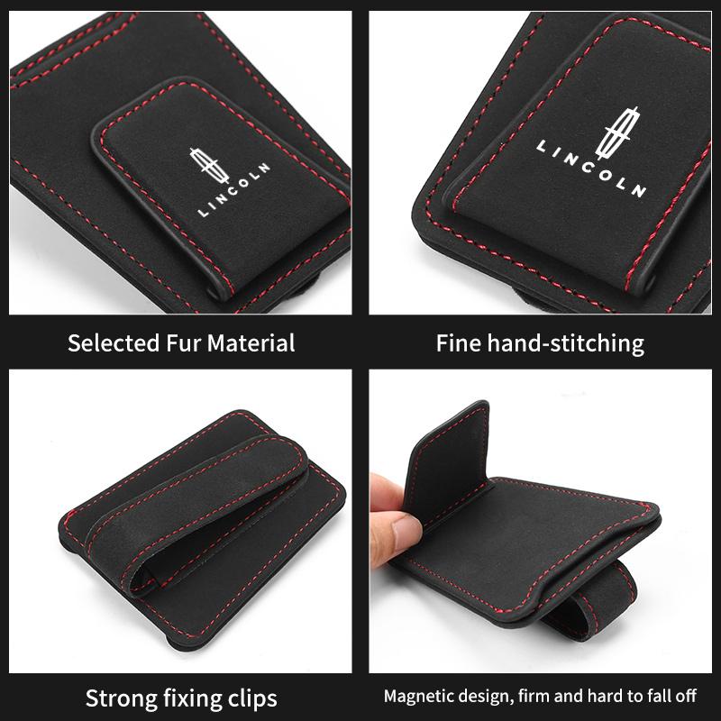 Car Sun Visor Glasses Clip Leather Sunglasses Card Holder For Lincoln MKZ MKX Aviator Navigator Continental Corsair MKC MKT Naut UU111