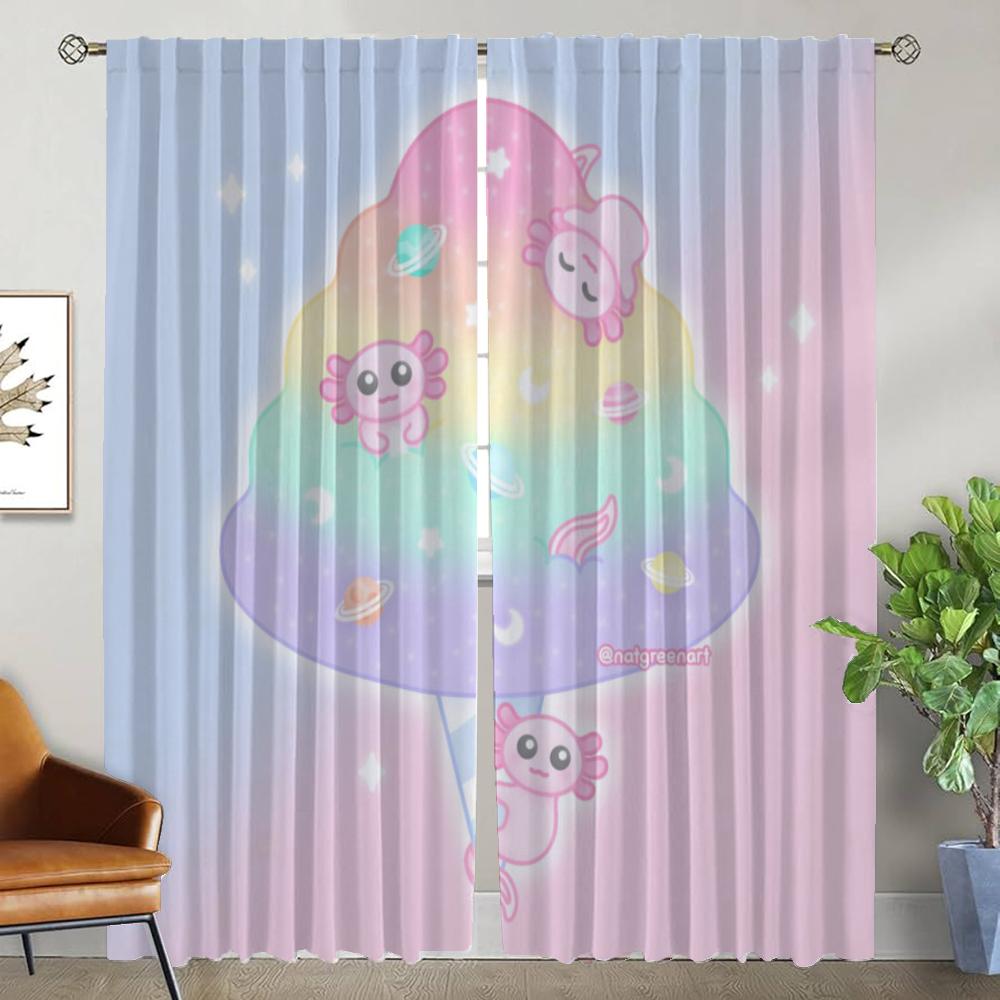 Cute Axolotl Kitchen Curtains for Camera Window Curtain for Room 2 Panel Shades Partition Halloween Decoration Living Blackout