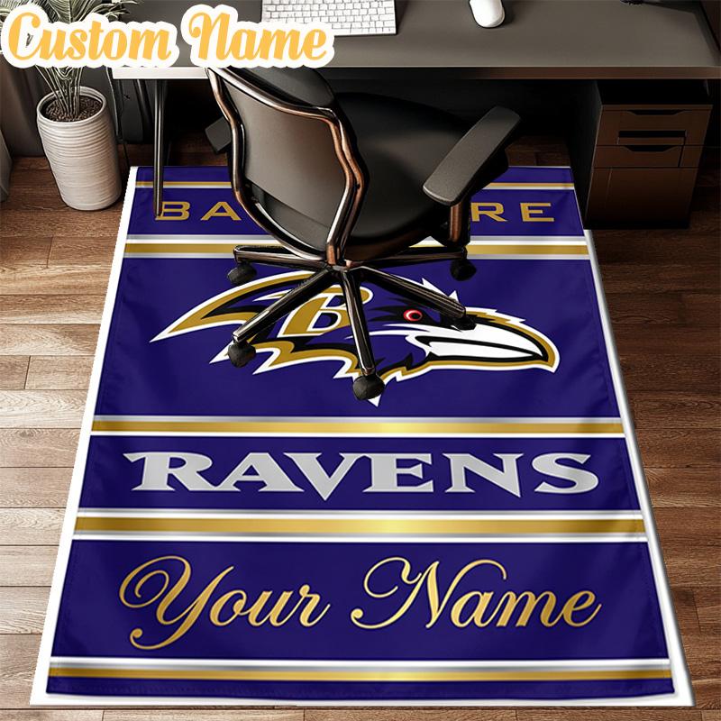 Custom Name football Ravens Logo Rug Office Rug Chair Mat Non Slip Carpet Rugs for Bedrooms Dining Room Living Room Home Decor gifts