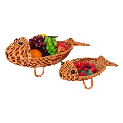 Eleganter Fischförmiger Imitationsrattan Brotkorb Präsentationsständer für Obst, Gemüse und Snacks Aufbewahrungstablett