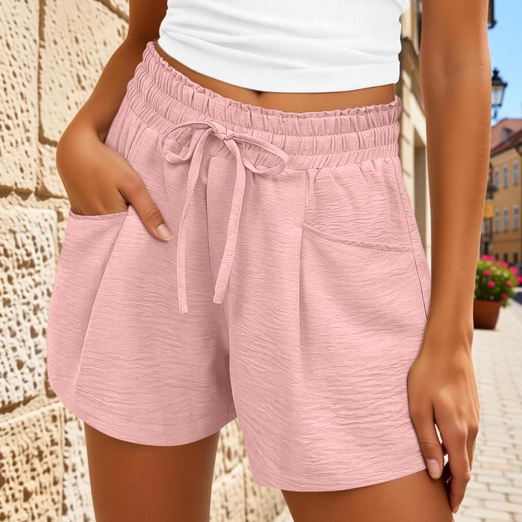 Women's Casual Ruffled Drawstring Shorts With Elastic Waistband And Pockets