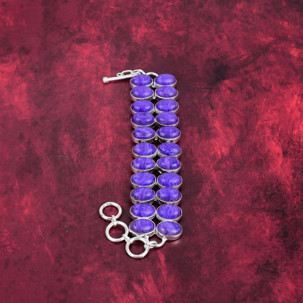 Charoite Bracelet 925 Sterling Silver Bangle, Handmade Decent Bangle Adjustable, Gemstone Cuff Bracelet Engagement Gifts