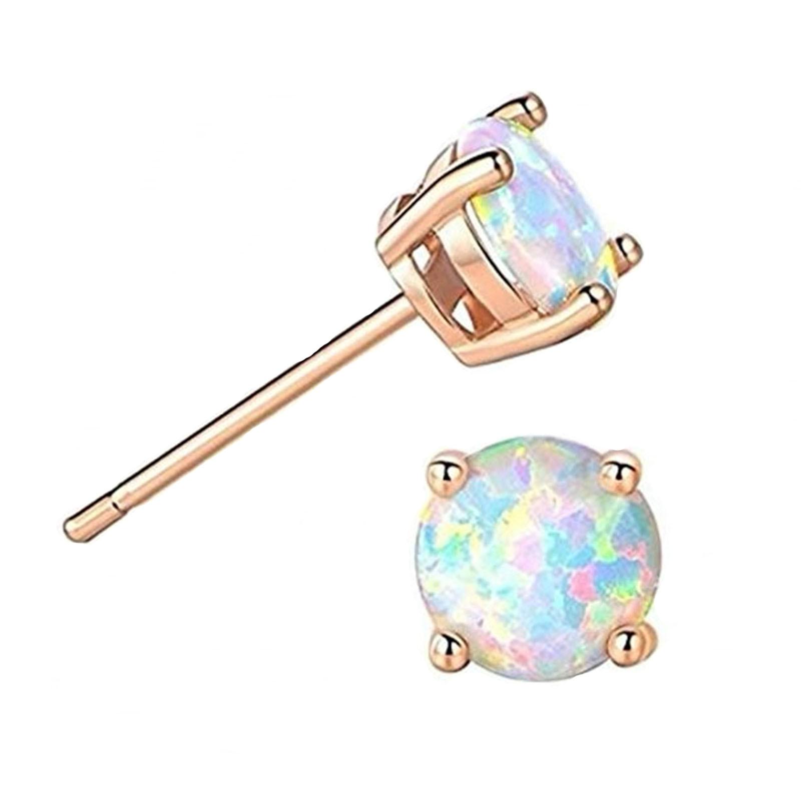 

Серьги-гвоздики с опалом, ювелирные изделия из стерлингового огненного опала 925, круглые серьги с опалом One Size