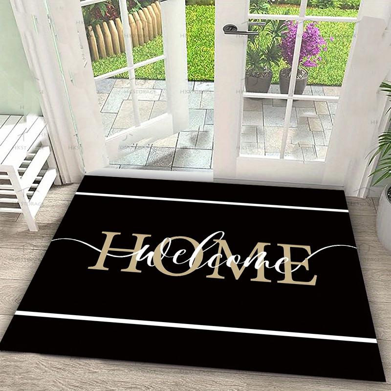 Modern HOME Welcome Rug Black Gold Entryway Doormat NonSlip Easy Clean Stylish Decor Carpet for Living Room Bedroom Pet Friendly