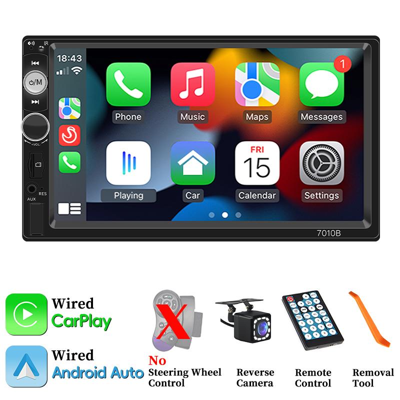 Hippcron 1Din Car Radio Wireless Carplay Android Auto Multimedia Video Player 7inch Touch Screen Support Camera 12v Universal