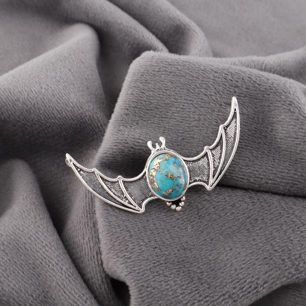 Modrý měděný tyrkysový ručně vyrobený přívěsek drahokam, 925 masivní přívěsek ze sterlingového stříbra starožitné šperky, jako dárek k zásnubám