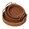 20/25/30/35cm Handwoven Rattan Basket Plastic Imitation Double Ears Rattan Storage Tray with Handle Round Shape Basket