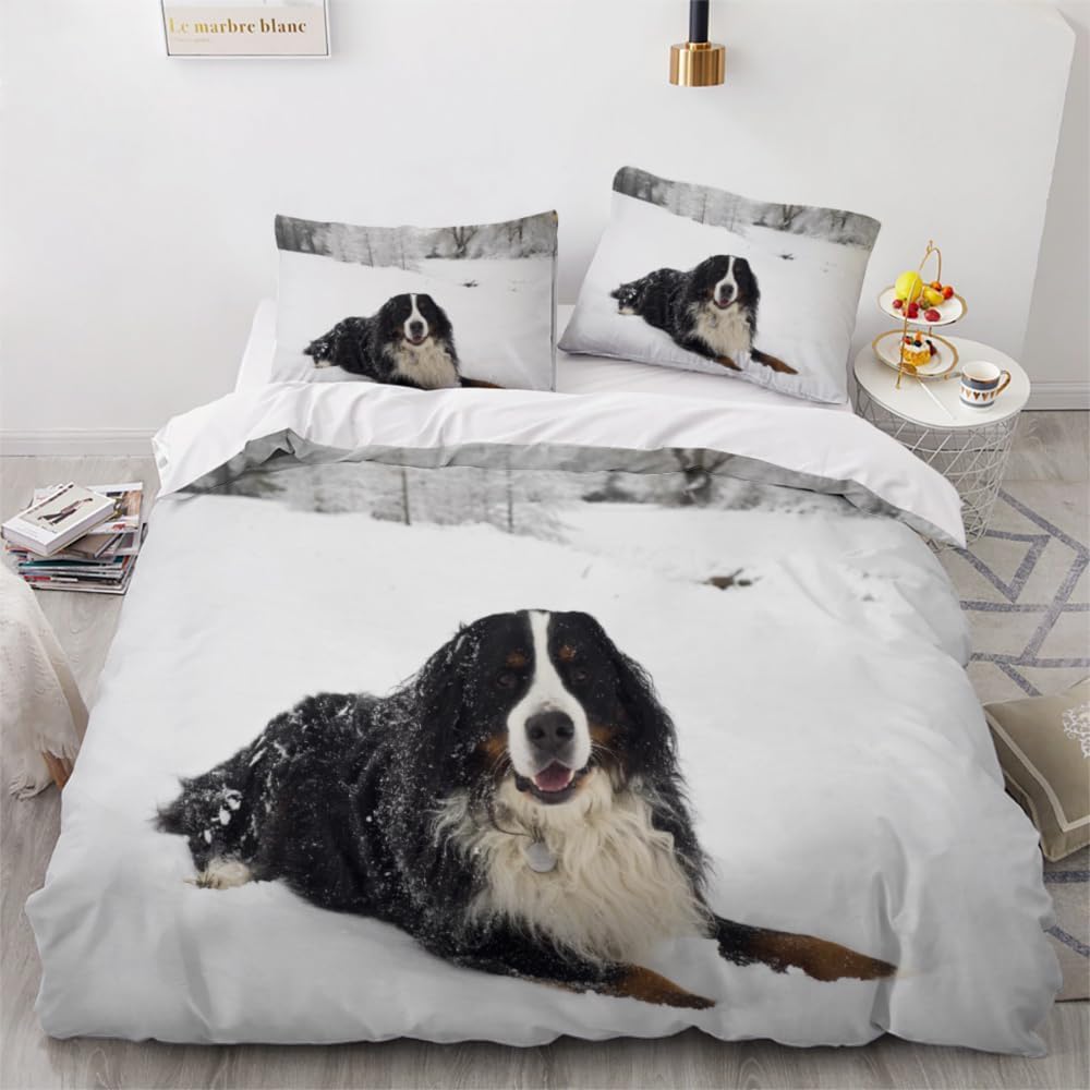

Bernese Mountain Dog Duvet Cover Twin Cute Pet Dog Bedding Set For Boys Girls Microfiber Lovely Animal Comforter Cover 2/3 Piece EU Single(135x200cm)