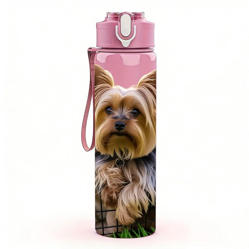1PC Yorkshire Terrier Dog Print 750ml Color Plastic Sports Water Bottle Leakproof Flip Straw Lid Suitable for Sports Office Home Use
