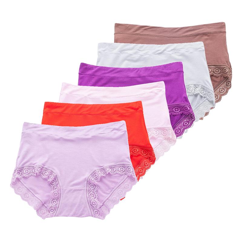 6Pcs Ladies Big Size Briefs Mid-high Panties Breathable Soft Women's Underwear Fit 45kg To 105kg