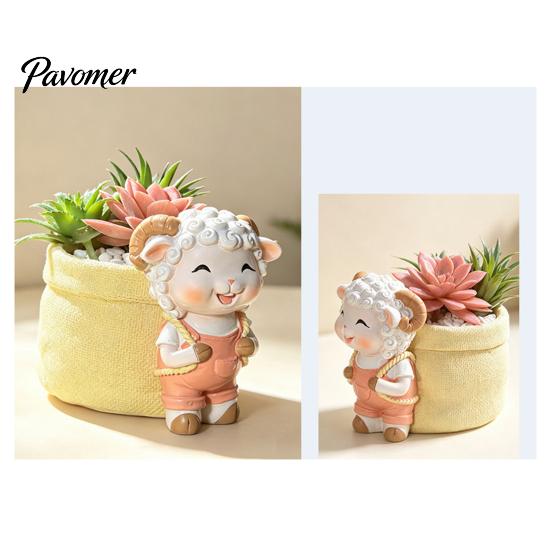 Lovely Lamb Shaped Decor Cute Planter, Cartoon Sheep Carring Bag Plant Pot, Indoor Pot for Desk Small Resin Flower Succulents, Houseplants, Decoration