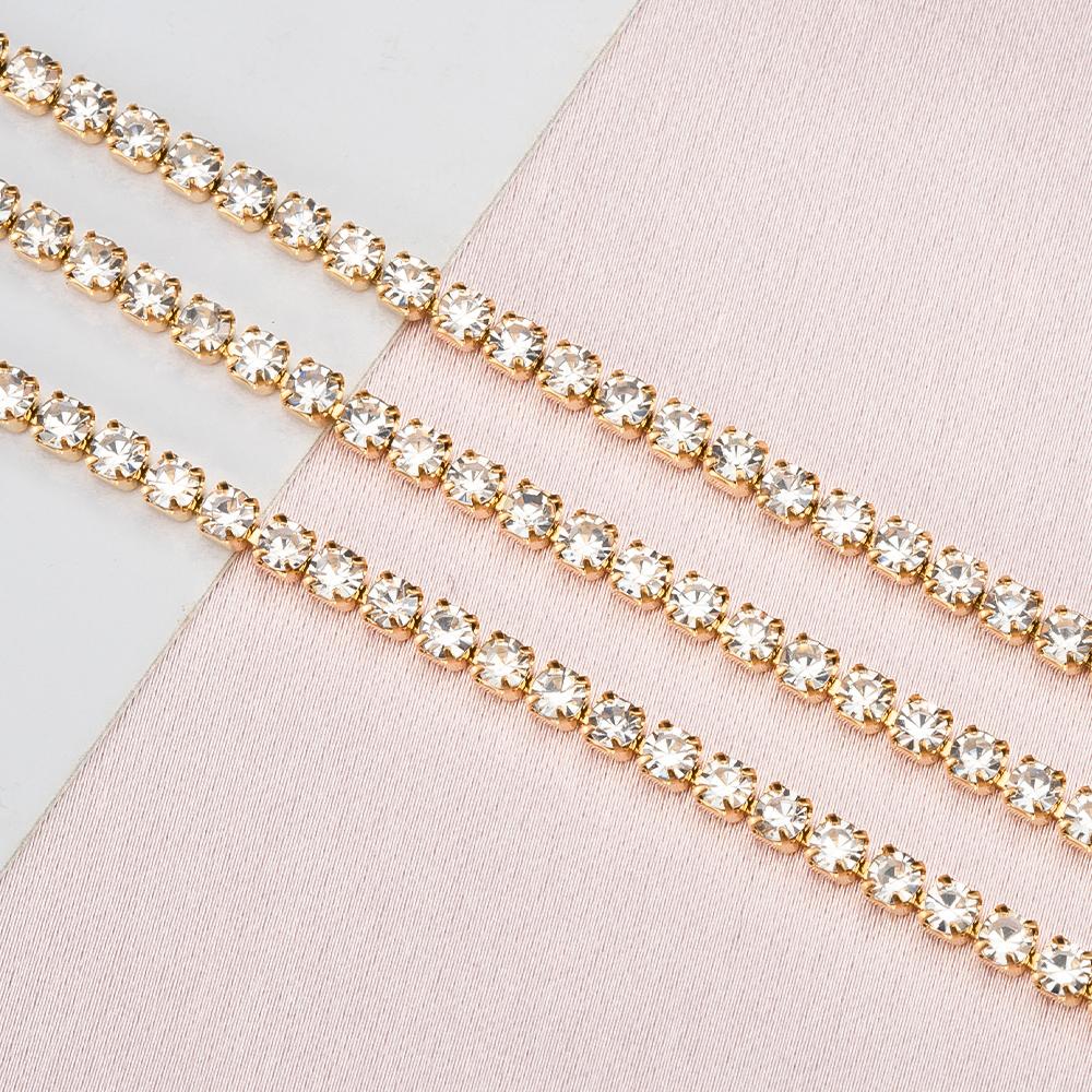 1Meter Stainless Steel Colorful Crystal Rhinestone Chain Sew-On Glue-On Trim Cube Chains for DIY Cloth Necklace Bracelet Choker