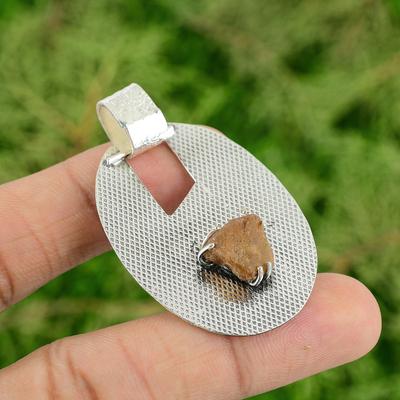 Daughters Day Deal Hessonite Rough Stone Sacral Chakra Pendant Sterling Silver