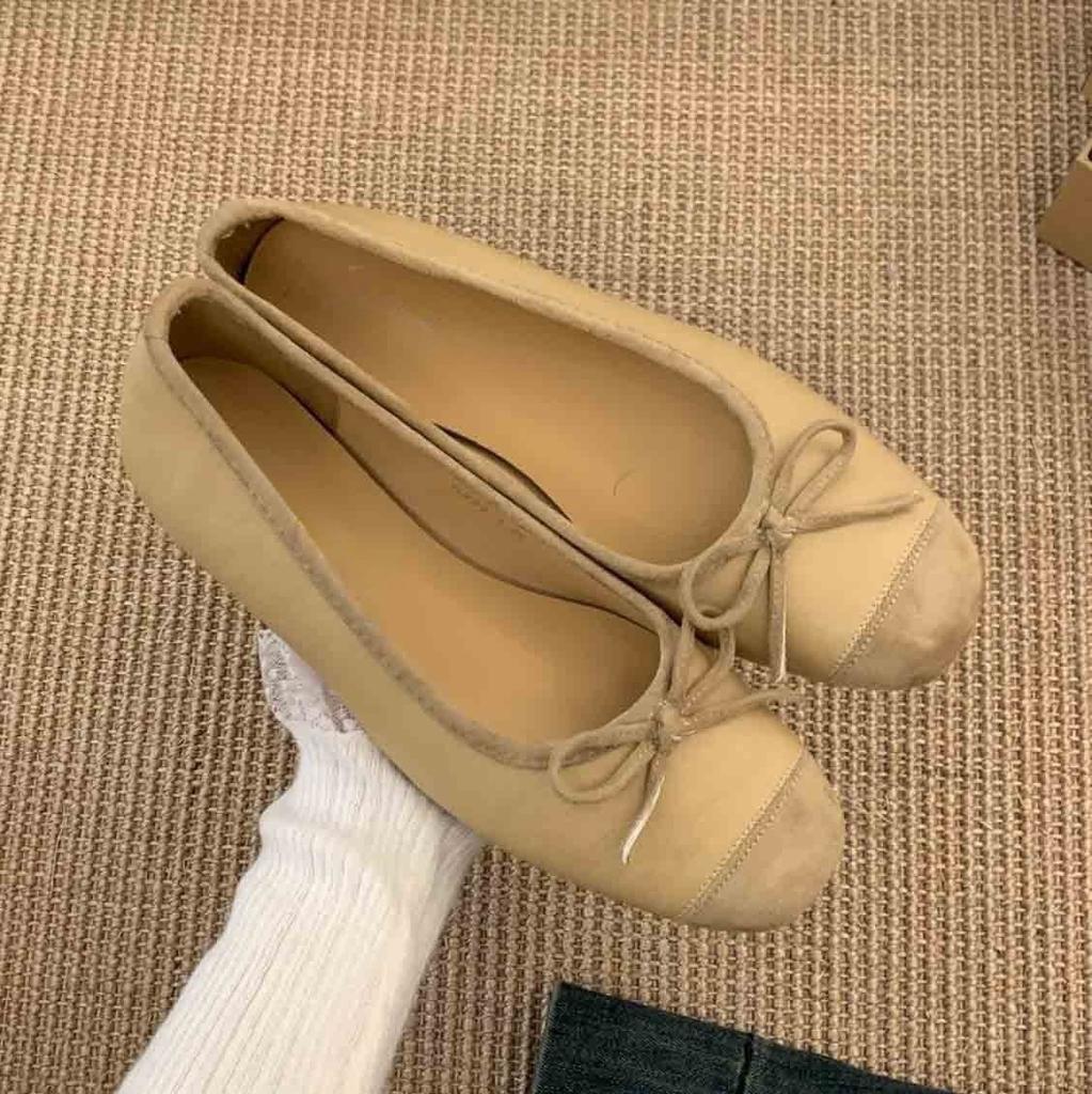 Single Shoes Women's Small Fragrant Style Bow Splicing Inner Height Increase Night Breeze Commuting Soft-soled Ballet Shoes