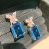 Sweet And Luxurious  Jewelry, European And American Sparkling Personality, Bride'S Wedding, Blue Zircon Earrings