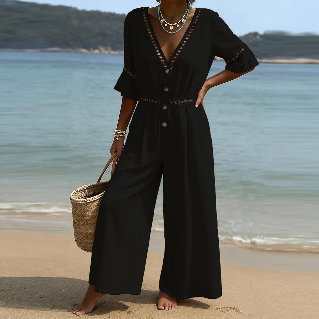 Rompers For Women Deep V Neck Sleeveless Jumpsuit Loose Fit Work Overalls Dressy Casual Summer Jumpsuits
