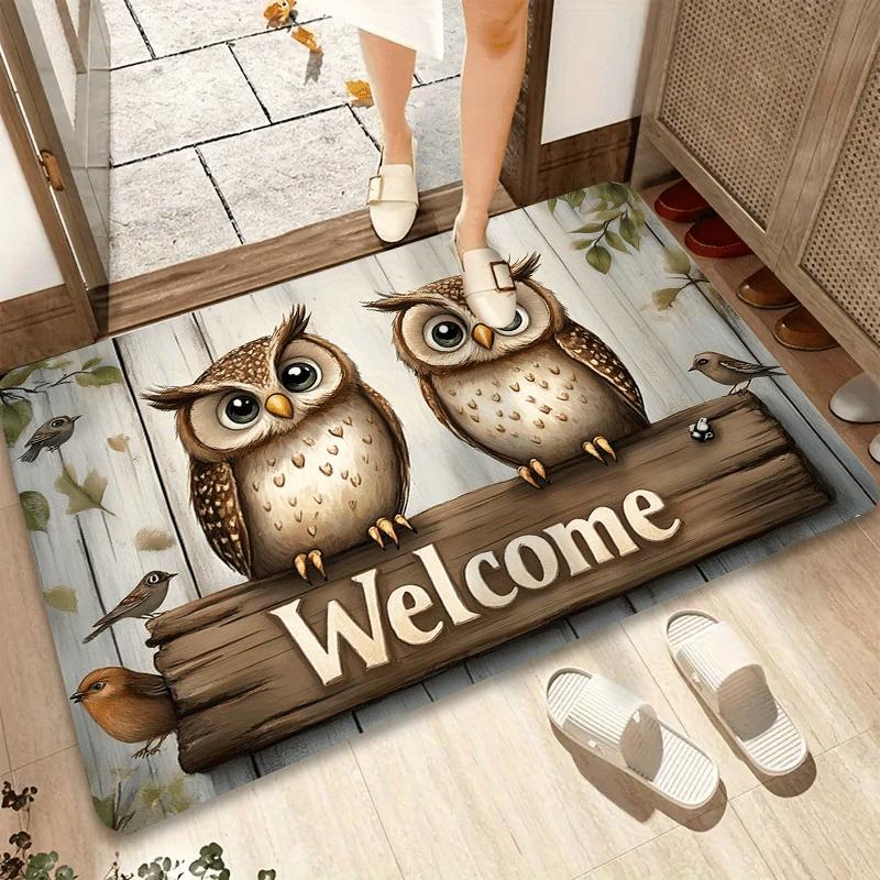 Cartoon Owl Welcome Entry Door Mat Foyer Anti Slip Decorative Entryway Carpet Cute Cute Fun Home Decoration