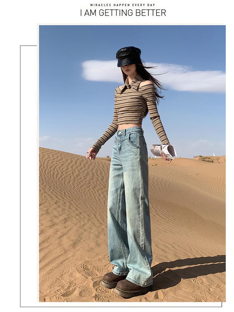 Women's Retro High-Waist Fleece Slim Wide-Leg Jeans - Autumn/Winter 2025 Collection