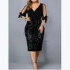 European & American V-Neck Sequin Plus Size Dress: Stylish & Unique Design