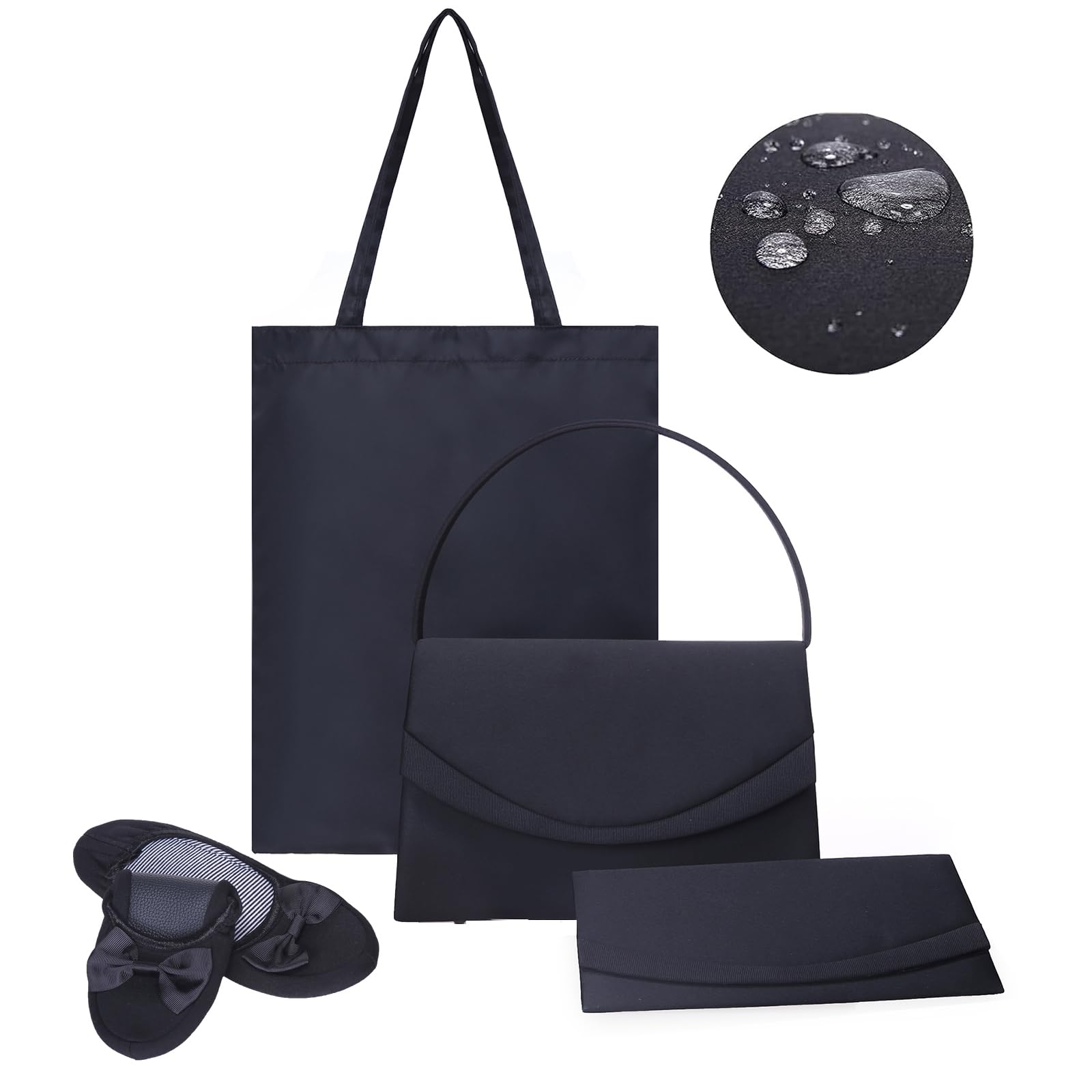 

NAACCI Women s Formal Bag, Portable Slippers, Foldable Slippers, Funeral Bag, Foldable Slippers, and Extra Bag, Large Capacity, Black, Perfect for