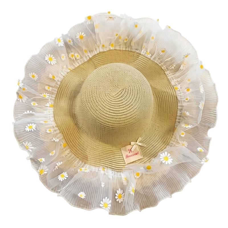 

French Lace Flower Wide Brims Sun Hat With Lace Decoration Fashion Hat For Women Outdoor Beach Vacation хаки