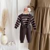 Korean Style Children's Knit Stripe Pullover and Overalls Set for Autumn/Winter