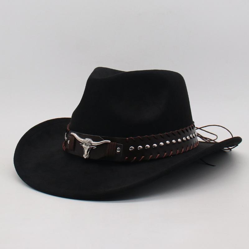 

Bullhead Ethnic Style Top Hat Suede Western Cowboy Hat Sunshade Sunscreen Rivet Jazz Hat One size fits all [j peach cow]