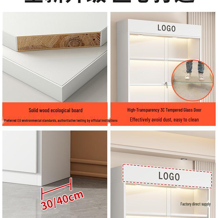 Solid Wood Glass Display Cabinet with Multi-Layer Shelves for Cosmetics and Books