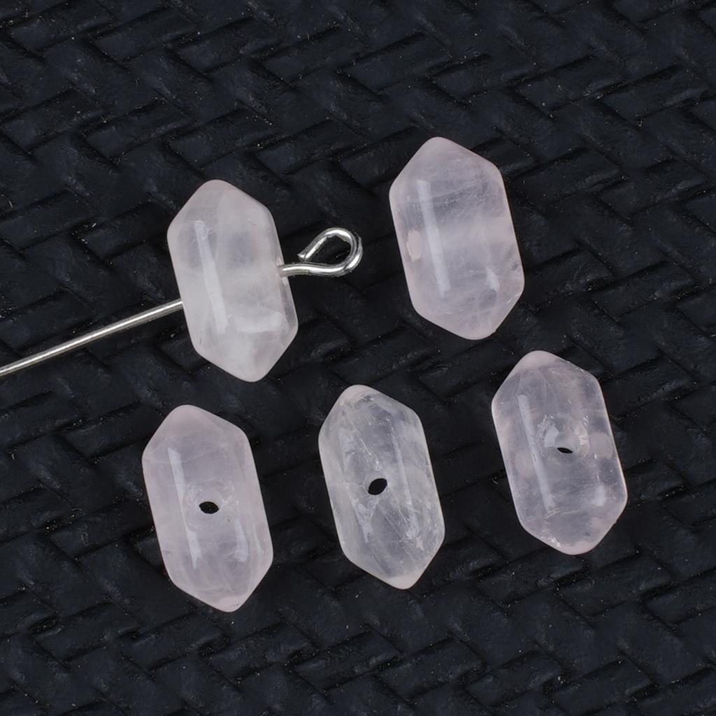 Pack of 5 Mini 12*6mm Center Hole Hex Prism Gemstone Beads Healing Crystal Double Point Spacer Beads For Handmade Craft Supplies