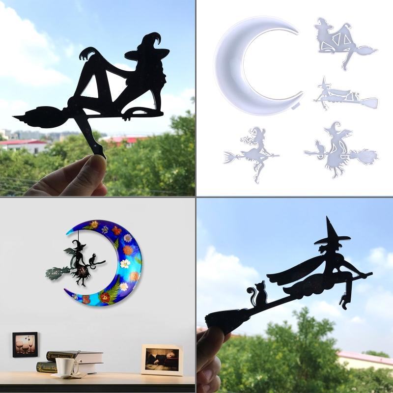 Diy Crystal Epoxy Mold Wall Decor Pendant Jewelry Mold Hanging Pendant Decoration Witch Moon Mirror Silicone Mold