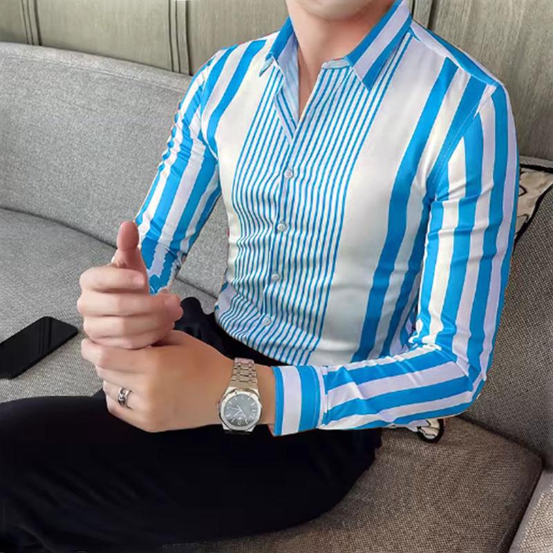 9-color Striped Men's Shirt Casual Breathable Plus Size Men's Clothing Sports Comfortable Fabric Long Sleeved Shirt Collar