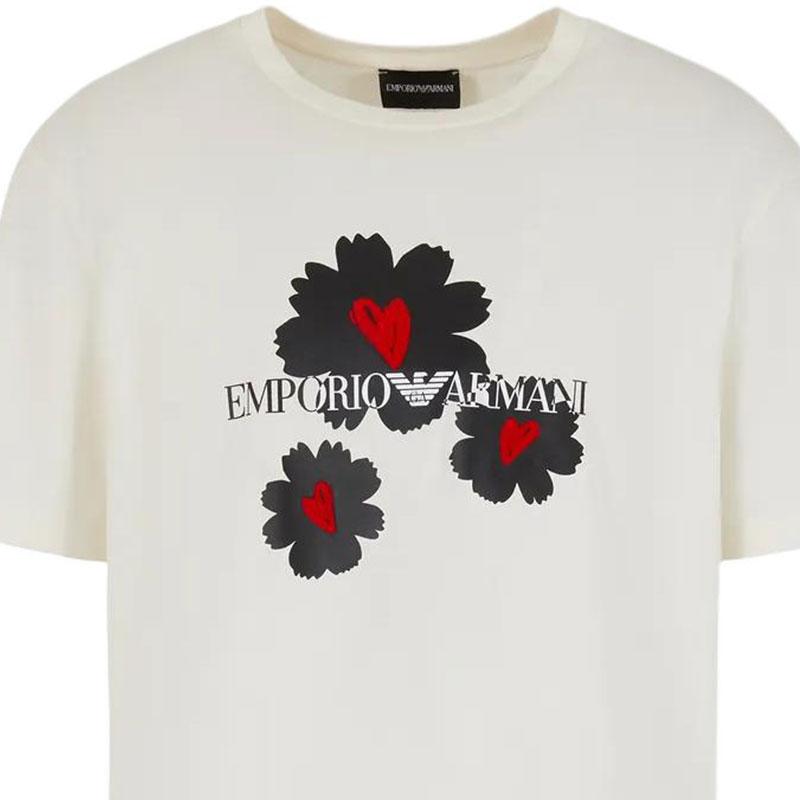 Emporio Armani Floral Letter Print Crew Neck Short Sleeve T-Shirt Men tops White 3D1T8P1-J7FZ1-0132