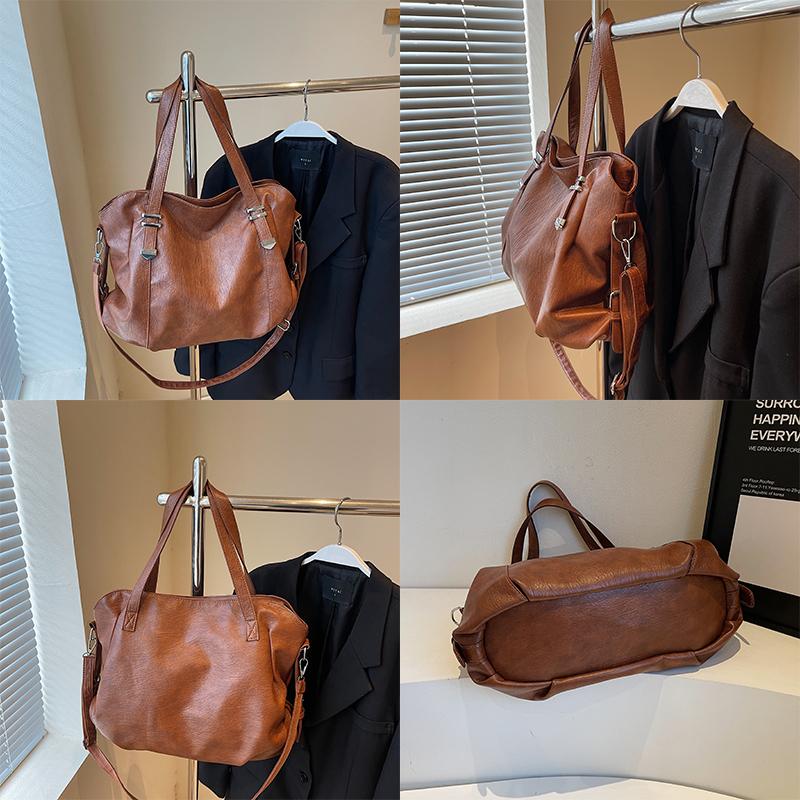 Large Capacity Shoulder Bags for Women Large Shopper Bag Solid Color Soft Leather Crossbody Handbag Ladies Retro Travel Tote Sac