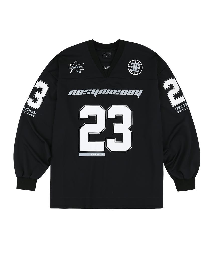 EASY NO EASY Long Sleeve Football Jersey - Black