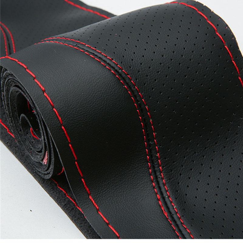 Hand-Sewn Sporty Color-Block Microfiber Leather Steering Wheel Cover All-Season Universal Fit Car Accessory