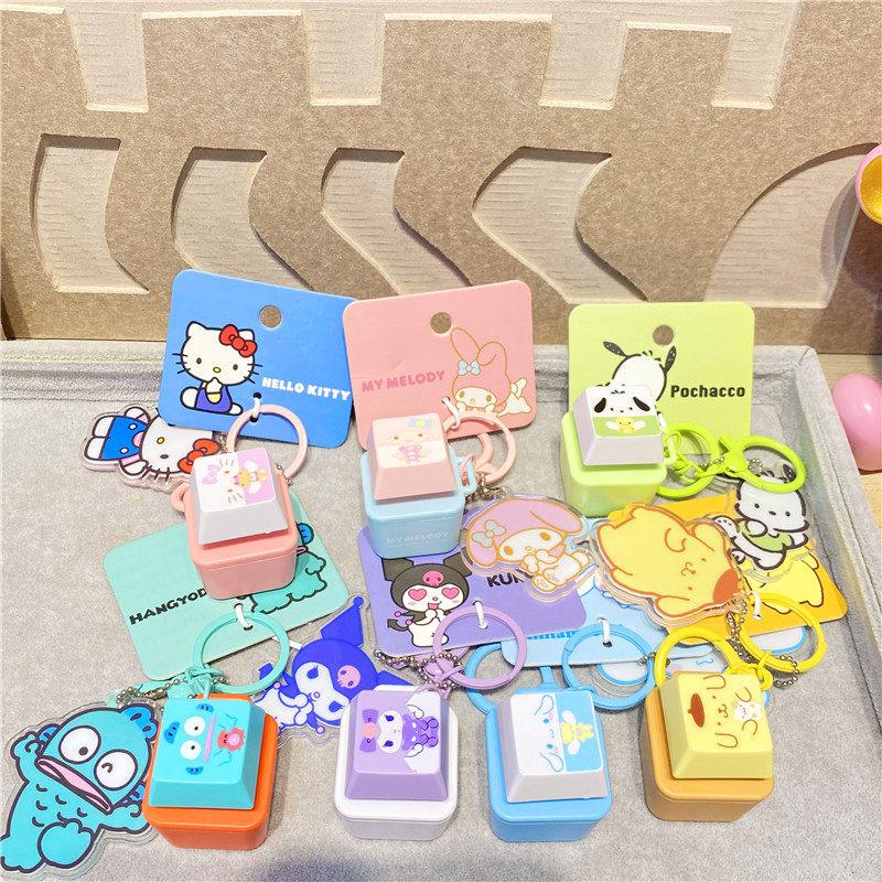 Official Hello Kitty Music Wooden Fish Fidget Keychain Press Button Sound Relief Plush Doll Pendant Cartoon Bag