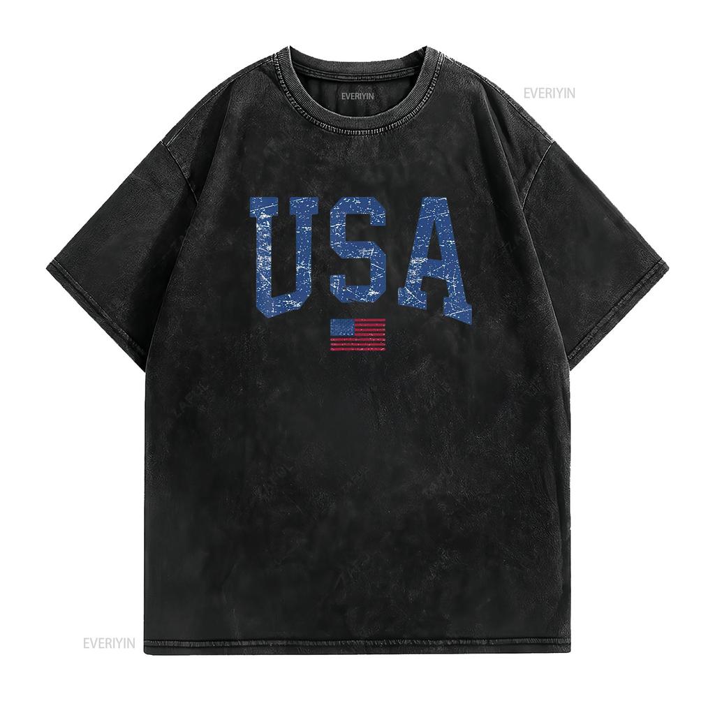 USA T Shirt Women Patriotic American Flag Distressed Vintage Washed Designer Clothes Streetwear Graphic Fashion Casual Stylish